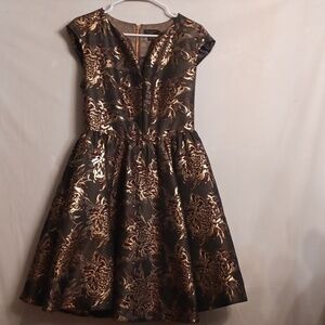 Ted Baker Elegant Gold and Black Floral Dress Size 3
